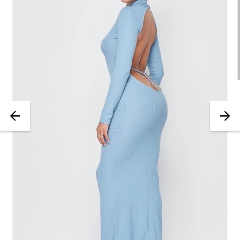 Blue ribbed knit maxi dress